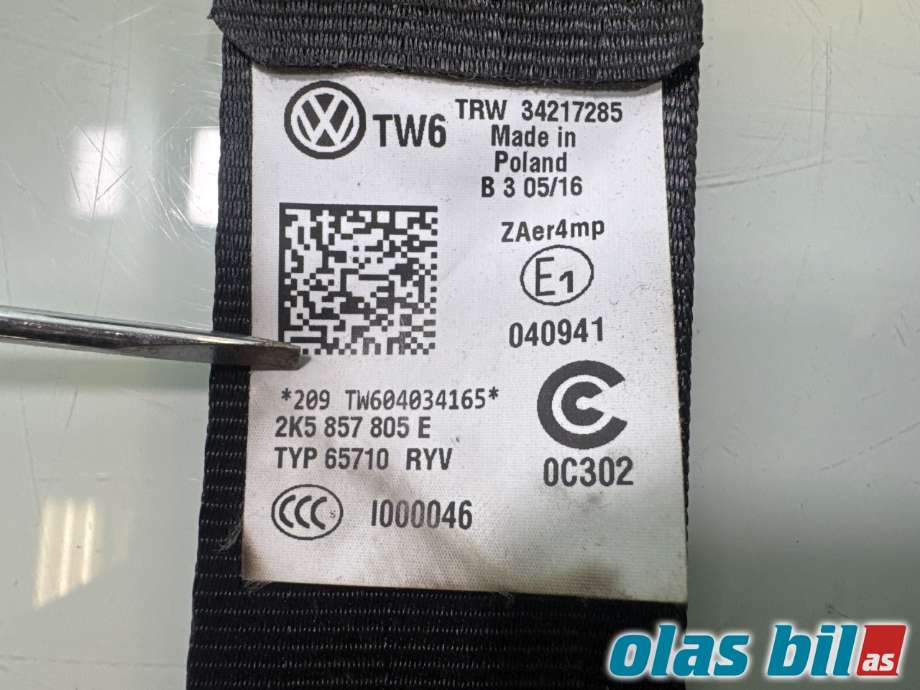 Sikkerhetsbelte foran venstre til VW Caddy 2015-2020 (Type III, Fase 3) (VOLKSWAGEN|2K5 857 805 E|)