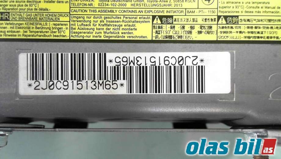 Airbag kne til Toyota Avensis 2009-2015 (Type III, Fase 1) (7390005030C0||2J0C91513M65)