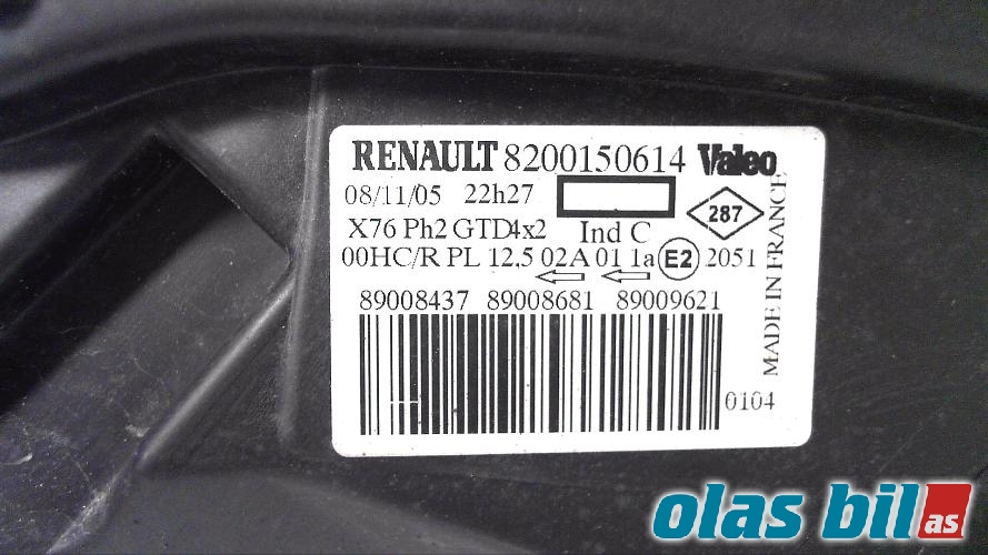 Frontlykt venstre halogen til Renault Kangoo 2003-2007 (Type I, Fase 2) (260602509R||8200150614)