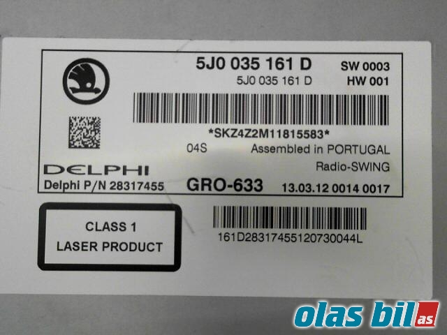 Bilstereo til Škoda Fabia 2010-2014 (Type II, Fase 2) (5J0 035 161 D||5J0035161D)