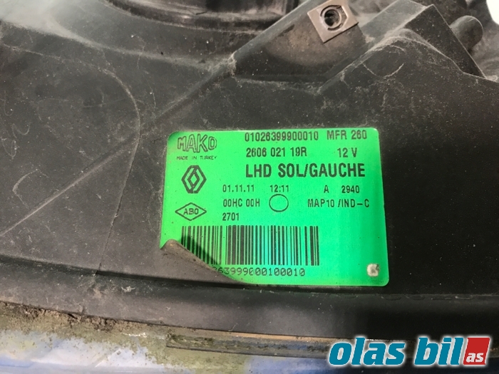 Frontlykt venstre halogen til Renault Fluence Z.E 2011-2014  (260604796R||260602119R)