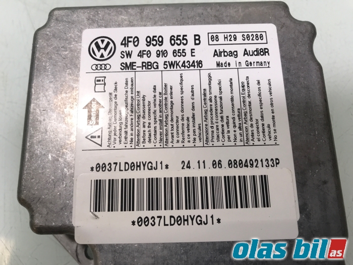 Airbag elektronikk til Audi A6 2005-2008 (Type III, Fase 1) (C6) (C6) (4F0 910 655 E||4F0 959 655 B)