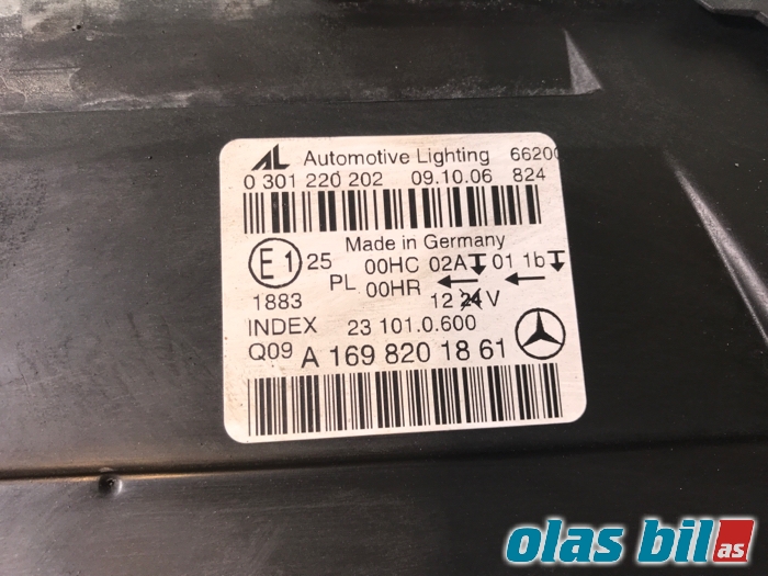Frontlykt høyre halogen til Mercedes B-Klasse 2005-2008 (Fase 1) (W245) (W245) (A 169 820 18 61|)