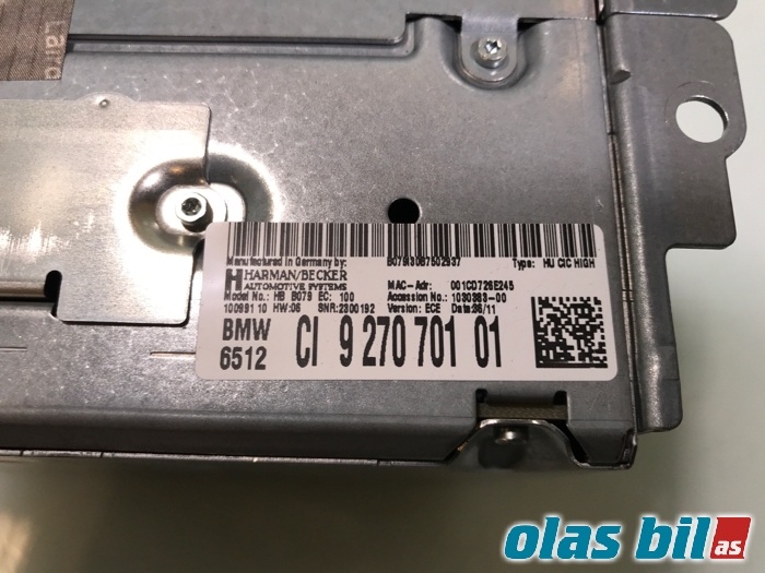 Bilstereo navigasjon til BMW 1-Serie 2011-2015 (Fase 1) (F20/F21) (F20/F21) (65 12 6 826 782||9 270 701 01)