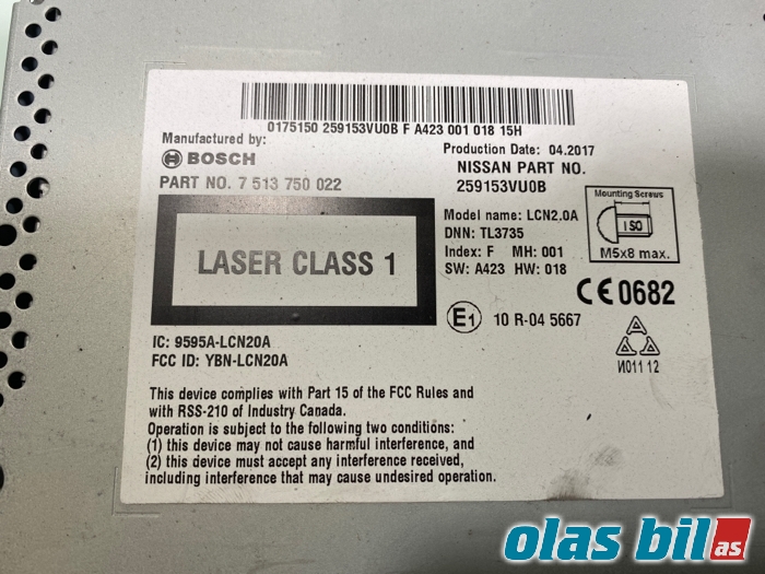 Bilstereo navigasjon til Nissan NV200 2010-2019  (259153VU0B|)