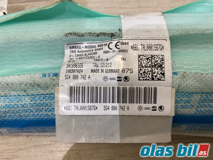 Airbag gardin høyre til VW Golf VII 2012-2017 (Fase 1)  (5G4 880 742 D||5G4 880 742 A)