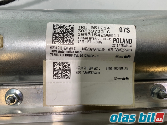 Airbag passasjer til VW Transporter / Caravelle 2009-2015 (Fase 2) (T5) (T5) (7H1 880 202 C|)