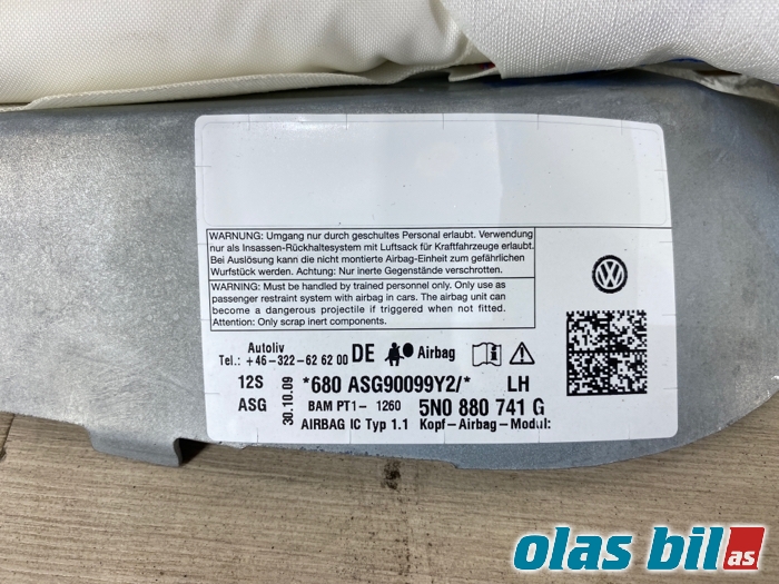Airbag gardin venstre til VW Tiguan 2007-2011 (Type I, Fase 1)  (5N0 880 741 G|)