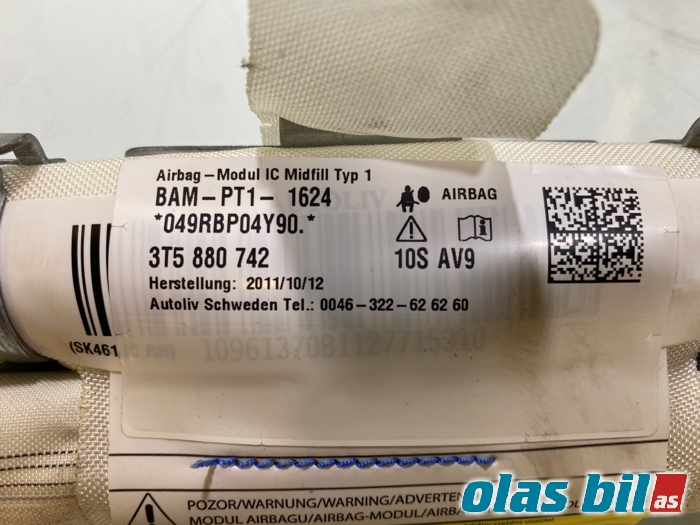 Airbag gardin høyre til Škoda Superb 2008-2015 (Type II) (3T0 880 742||3T5 880 742)