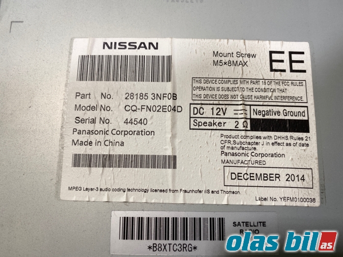 Bilstereo til Nissan Leaf 2011-2017 (Type I)  (281853NF0B|)