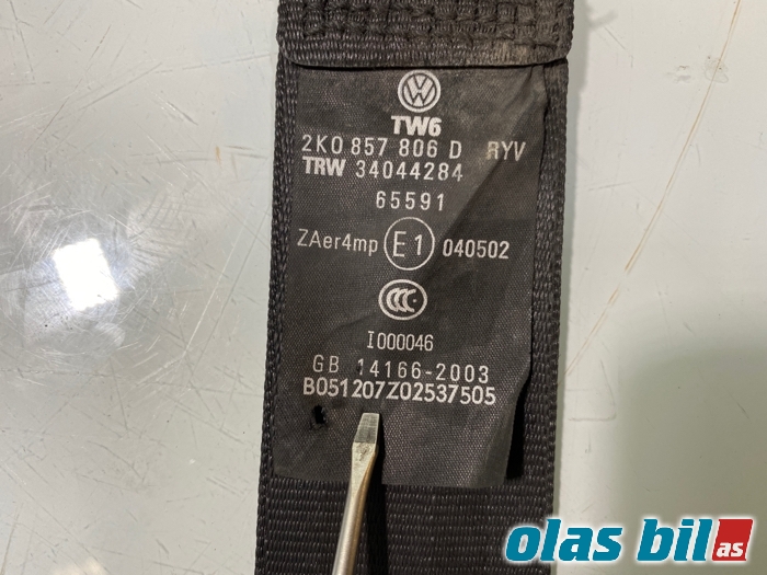 Sikkerhetsbelte foran høyre til VW Caddy 2004-2010 (Type III, Fase 1) (2K5 857 806 B RYV||2K0 857 806 D)
