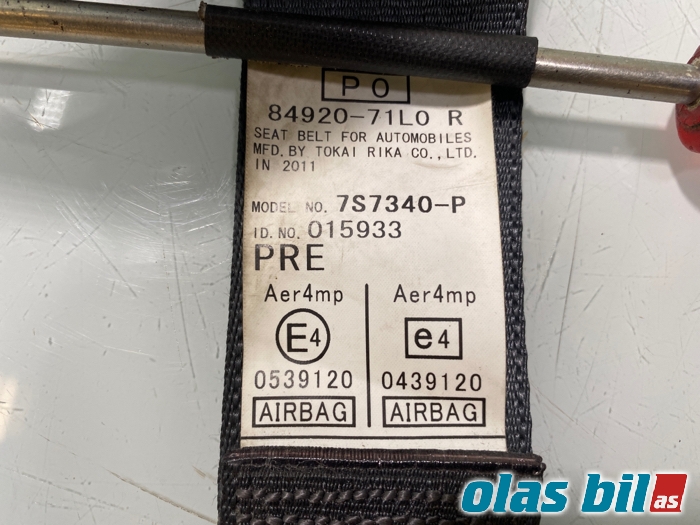 Sikkerhetsbelte foran høyre til Suzuki Swift 2011-2017  (84920-71L02-BHE||84920-71L0)