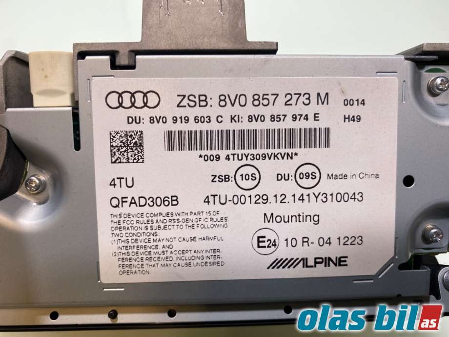 Instrument kjørecomputer til Audi A3 2012-2016 (Type III, Fase 1)  (AUDI||8V0 857 186 E|8V0 857 273 M)
