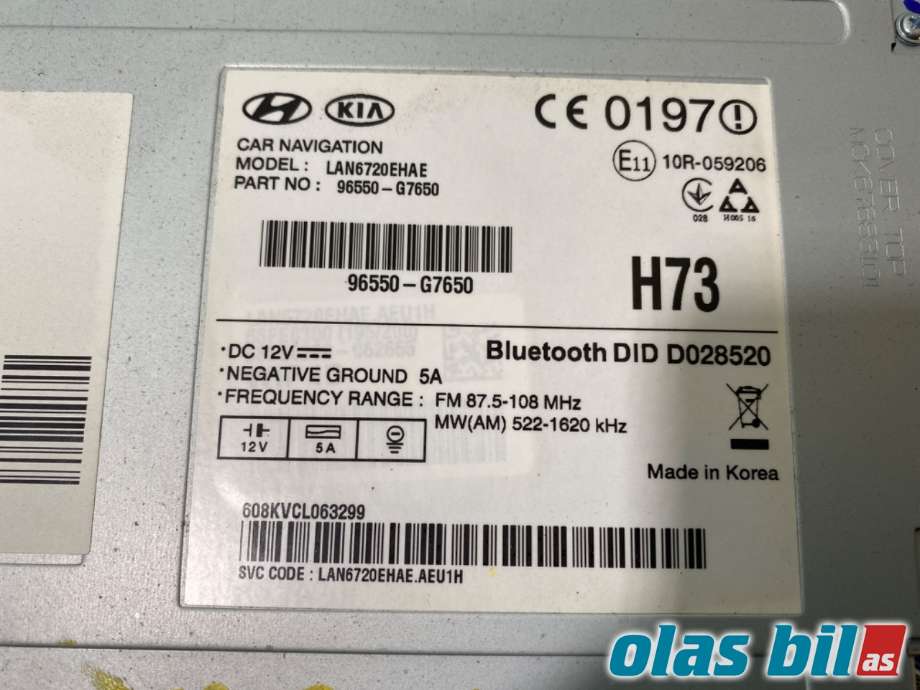 Bilstereo til Hyundai Ioniq Electric 2016-2019 (Fase 1) (HYUNDAI|96550G 7650PGB||96550-G7650)