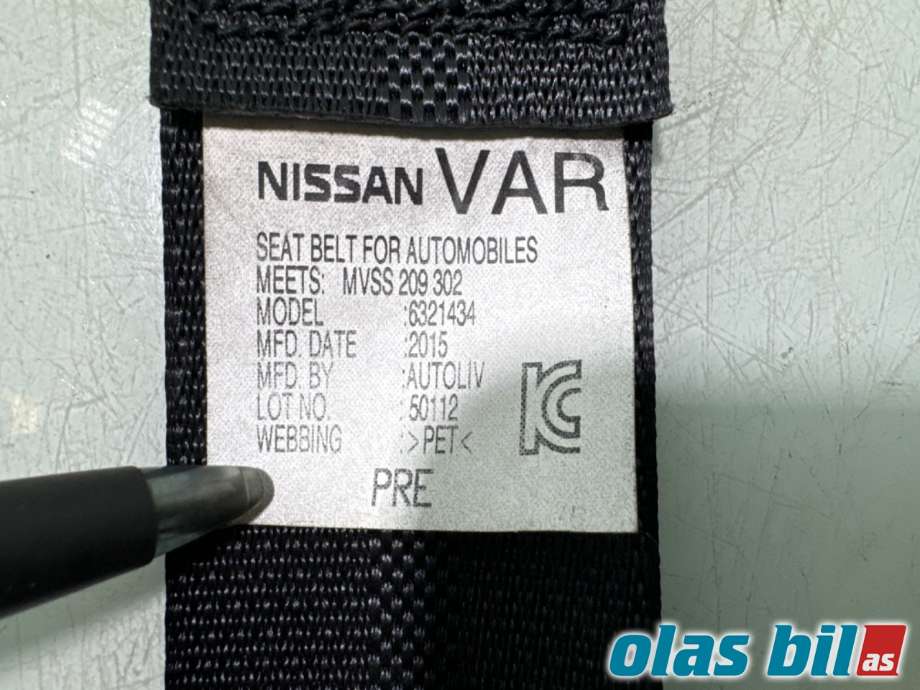 Sikkerhetsbelte foran høyre til Nissan Leaf 2011-2017 (Type I)  (NISSAN|868849RB9B||627160201A)